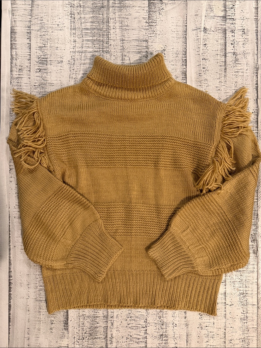 Crescent Mustard Fringe Turtleneck Sweater